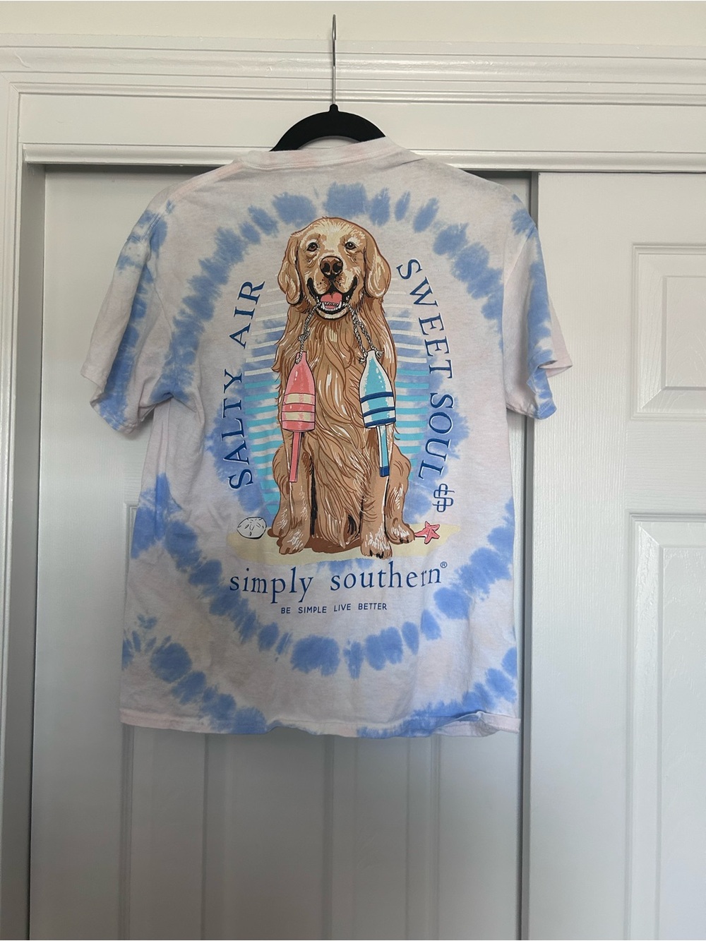 Simply Southern Blue and White Tie-Dye 'Salty Air Sweet Soul' Dog Graphic Tee